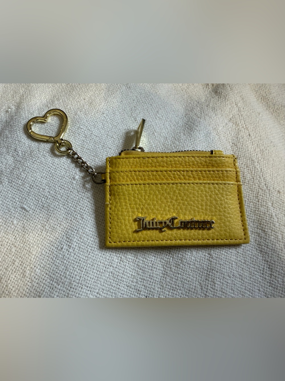 Juicy Couture Yellow Leather Mini Zip Card Holder with Gold Heart Keyring